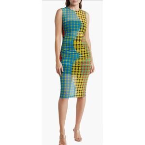 Black Halo Namir Ruched Mesh Bodycon Dress SZ SM